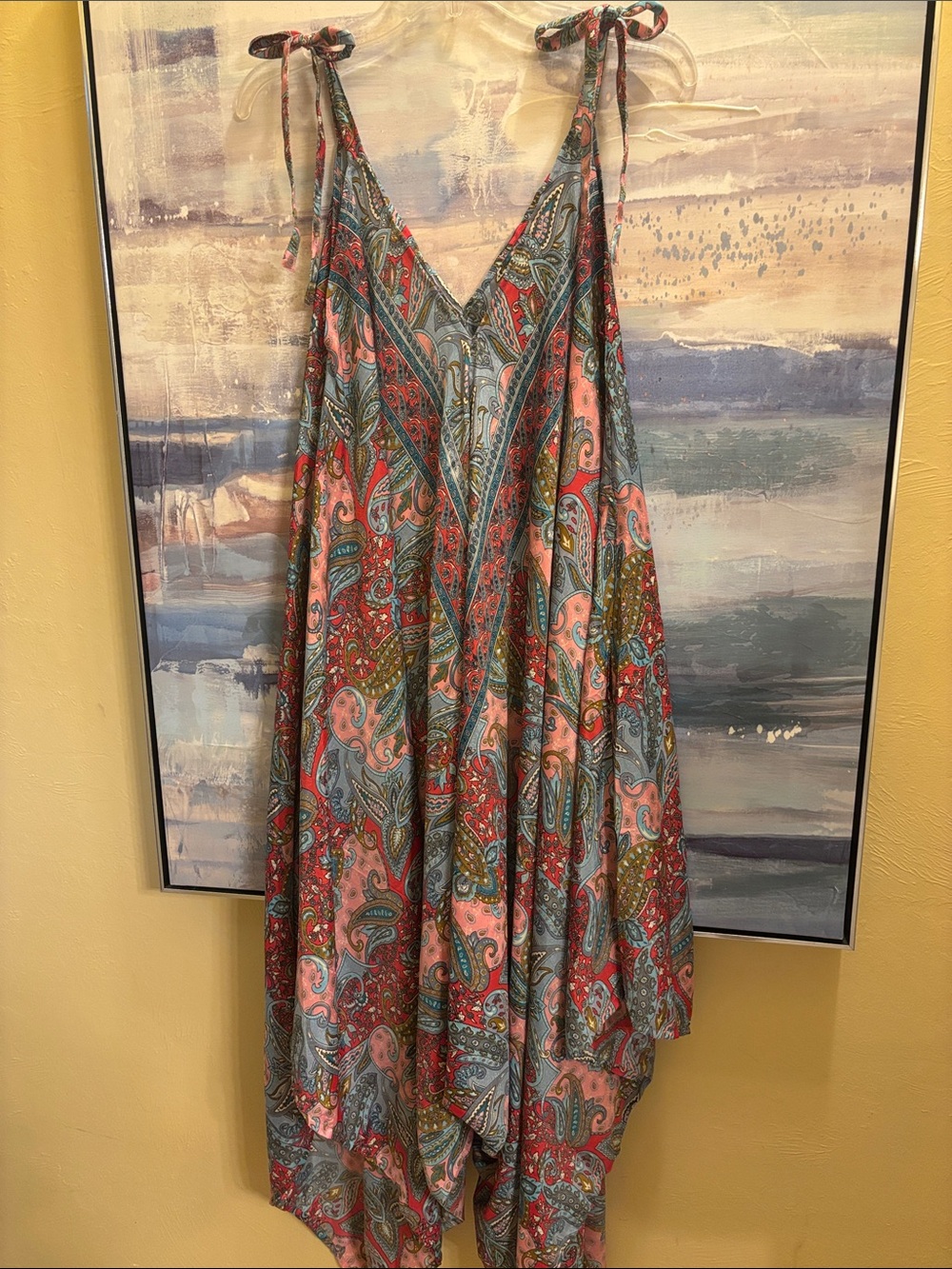 Bohemian Tie-Shoulder Paisley Jumpsuit- Multicolor
